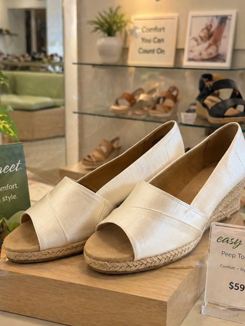 Easy street White Peep-Toe Espadrille Wedge Sandals